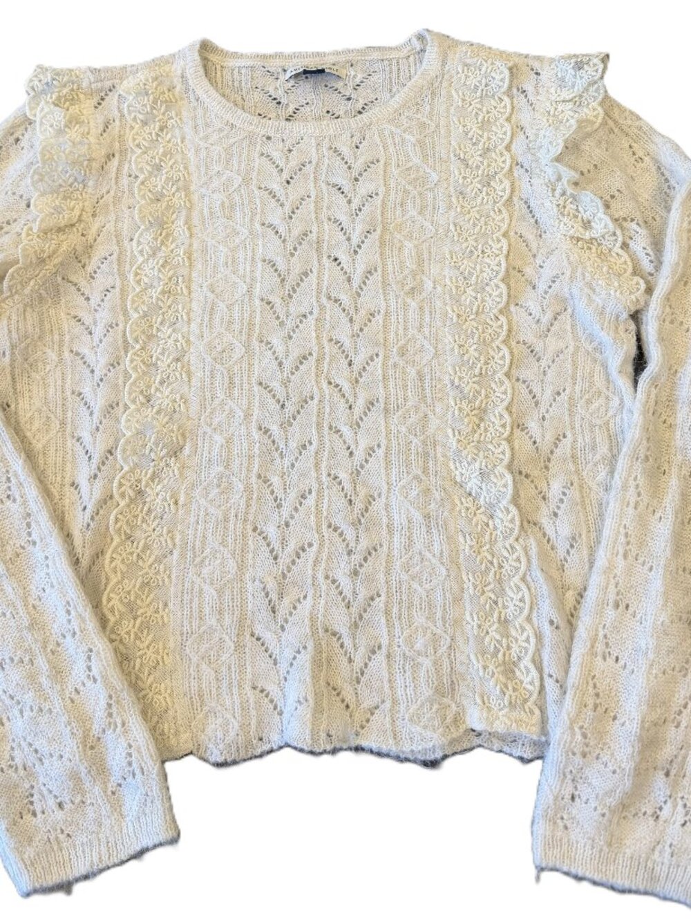 American Eagle Women's Fair Isle Cream Knit Lace Long Sleeve Sweater Size Large